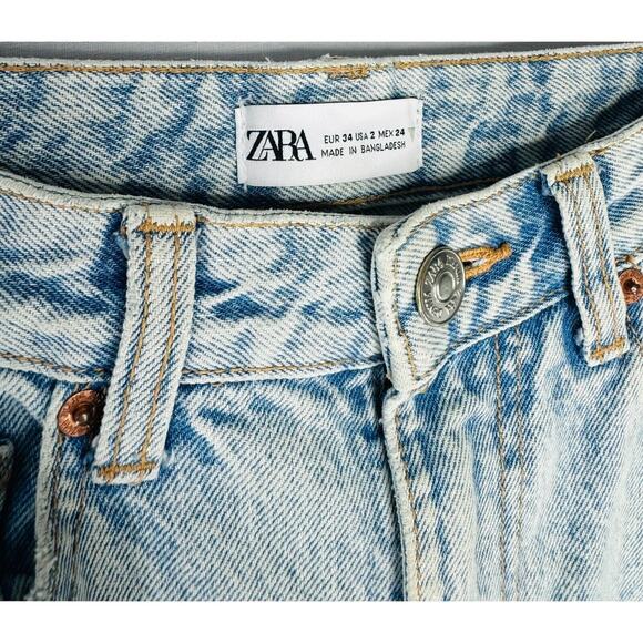 Zara High Rise Distressed Straight Leg Light Wash Jeans Size 2 - Picture 3 of 6